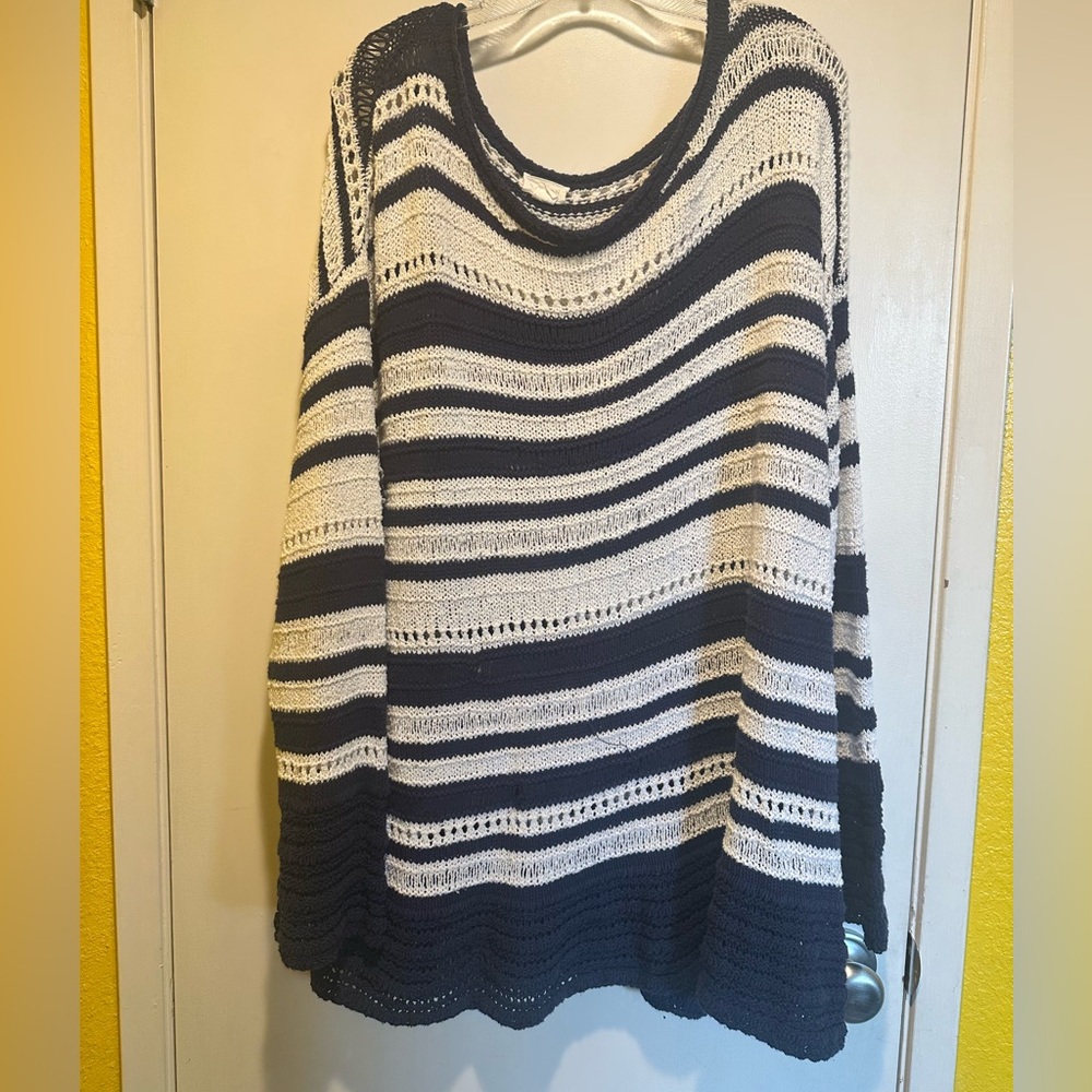 Striped Blue and White Women's Knitted Sweater